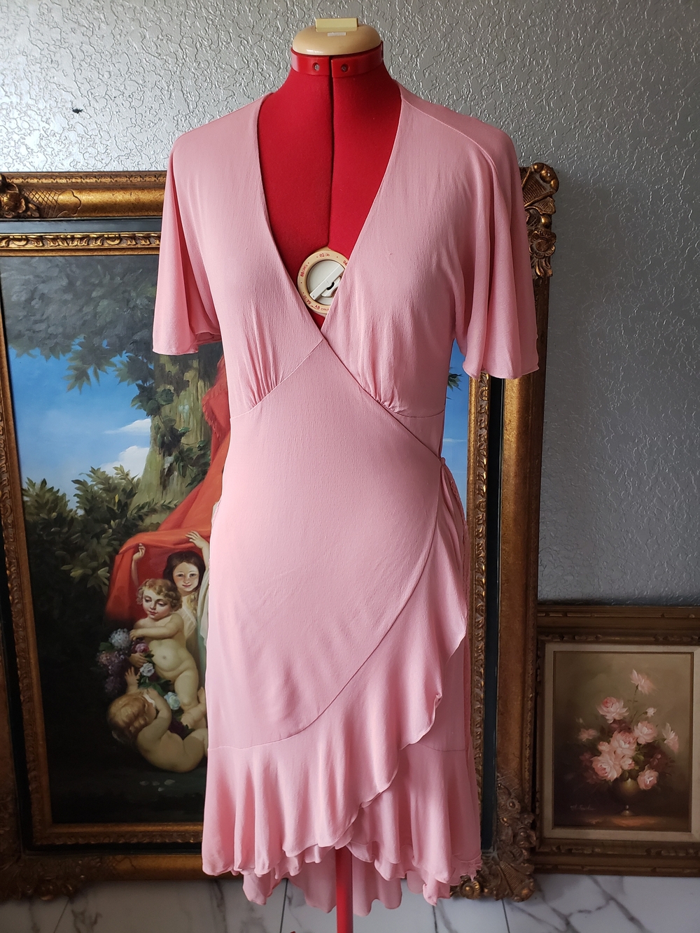 Banana Republic Blush Pink Wrap Ruffle Midi Dress